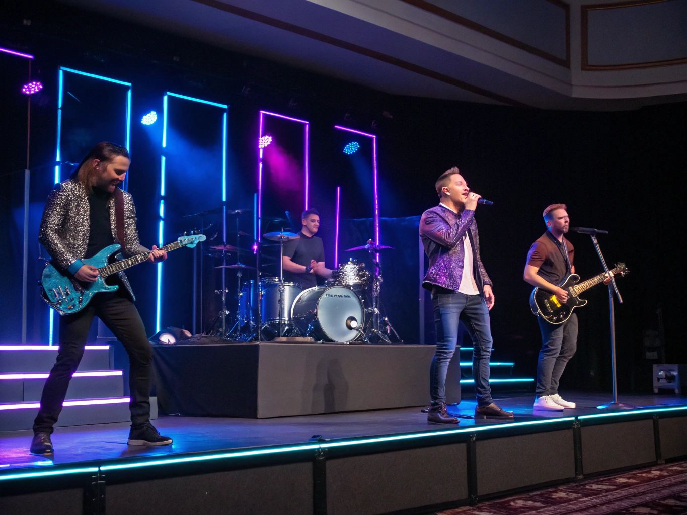 Band members rehearsing in a professional space