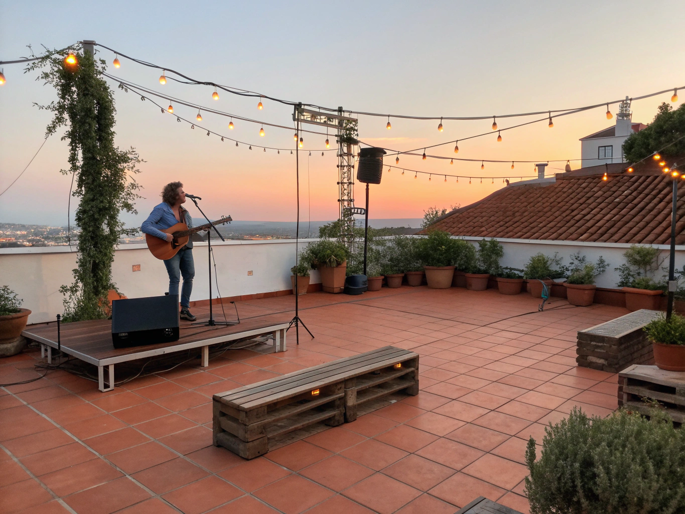 Rooftop terrace at sunset