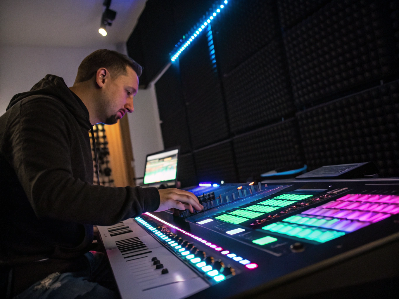 Audio engineer at a mixing console