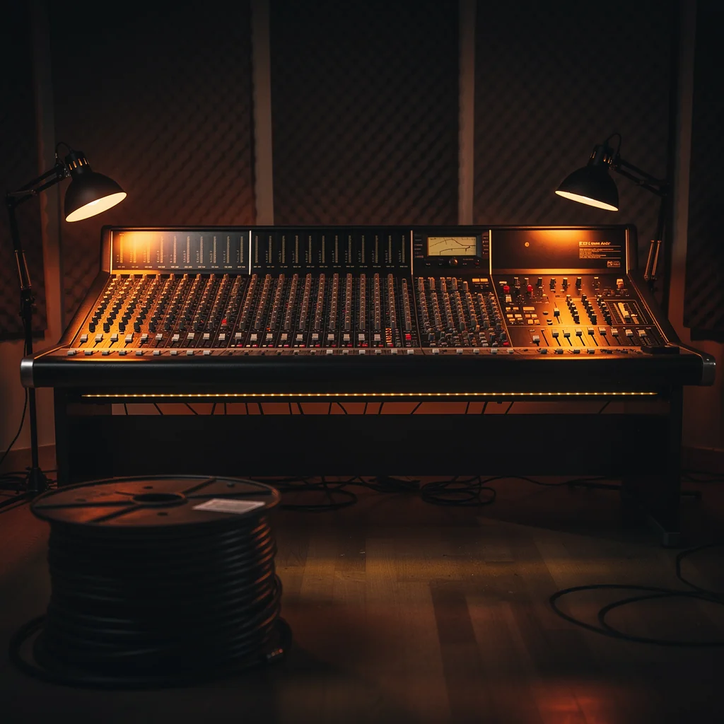 Professional mixing console faders and knobs