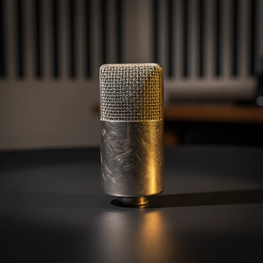 Vintage ribbon microphone in a treated studio room